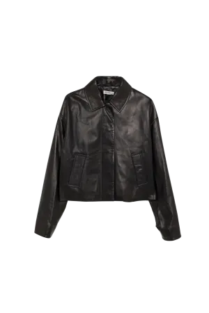 Everli Cropped Leather Jacket in Black