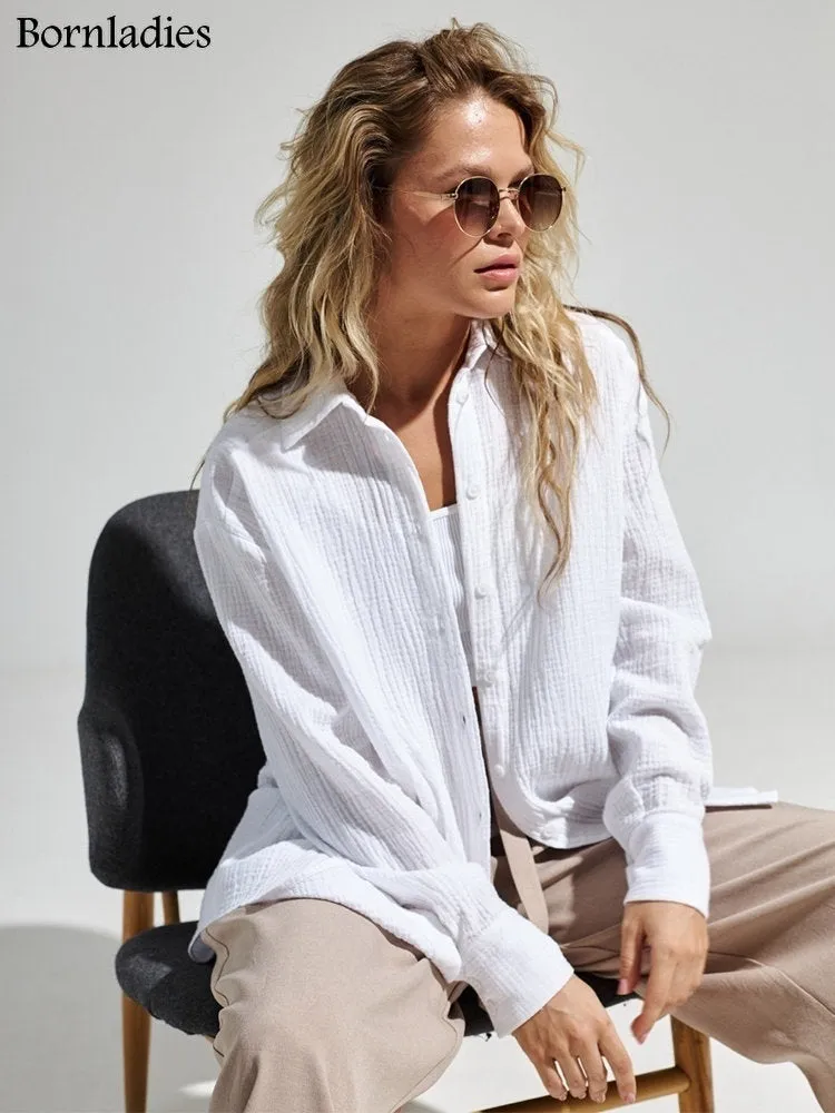 Fashionable Long Sleeve Loose Cotton Shirts for Women