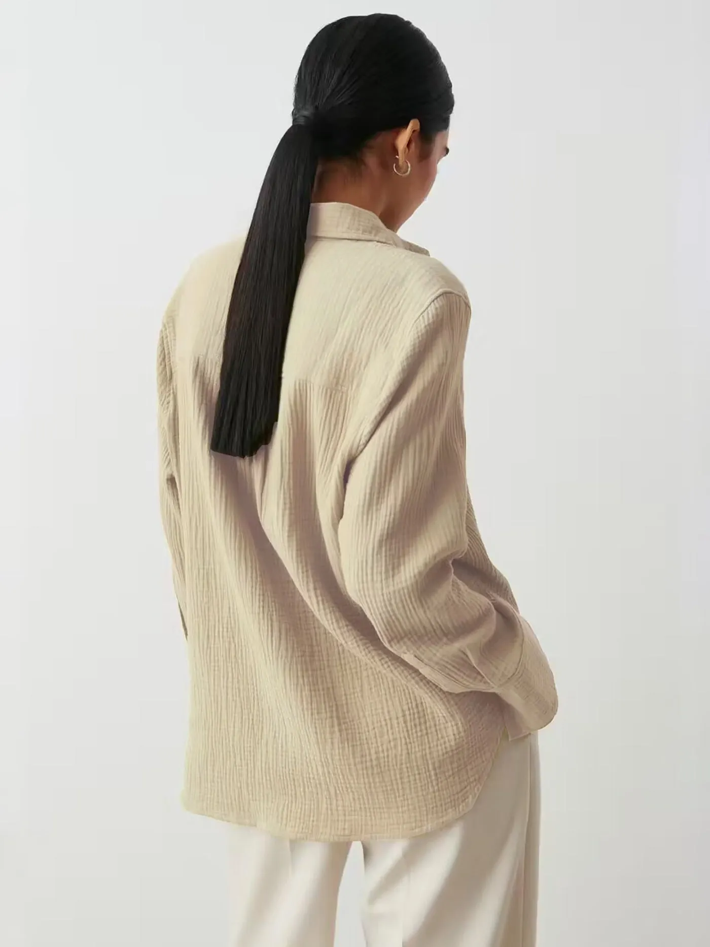 Fashionable Long Sleeve Loose Cotton Shirts for Women