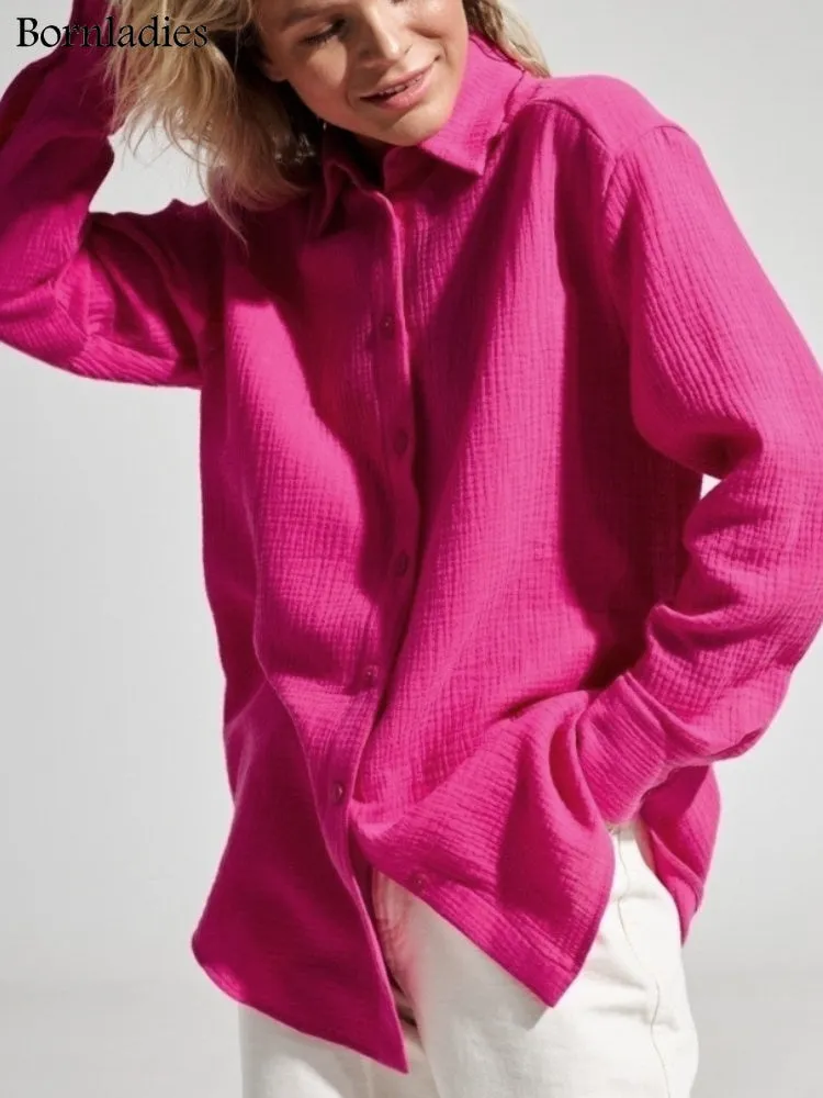 Fashionable Long Sleeve Loose Cotton Shirts for Women