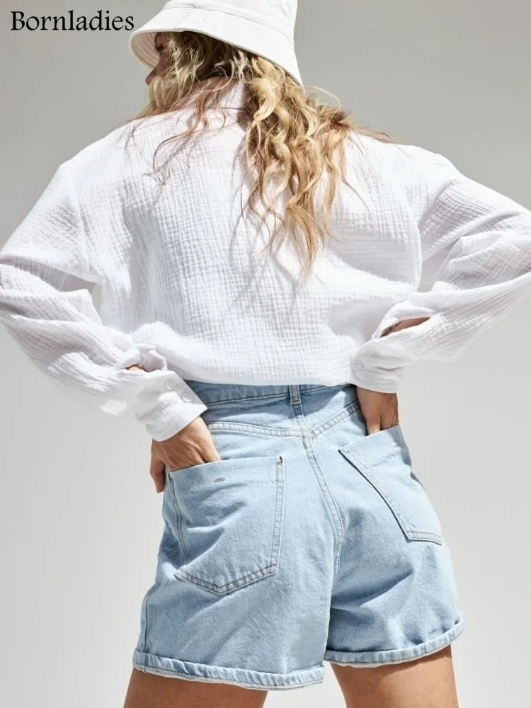 Fashionable Long Sleeve Loose Cotton Shirts for Women