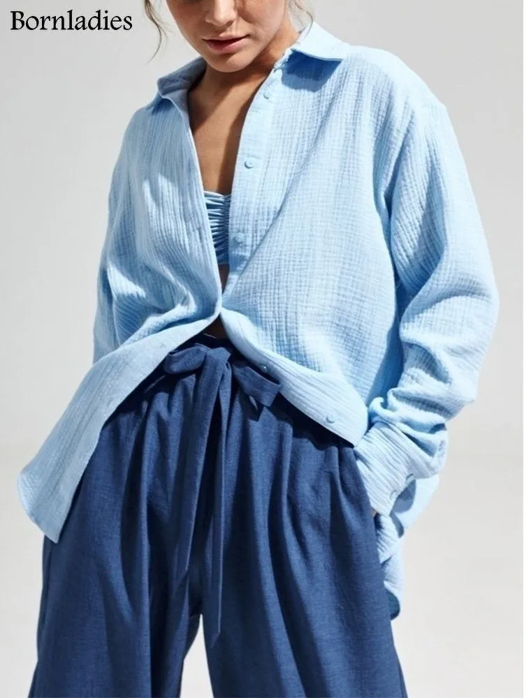 Fashionable Long Sleeve Loose Cotton Shirts for Women