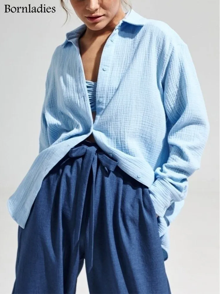 Fashionable Long Sleeve Loose Cotton Shirts for Women