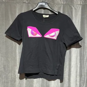 Fendi Black Crew Neck T with Neon Pink Eyes