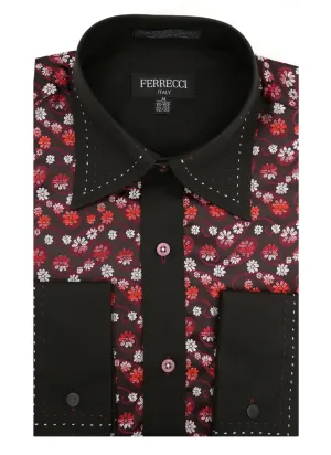 Ferrecci Men's Satine Hi-1001 Red & Black Flower Button Down Dress Shirt