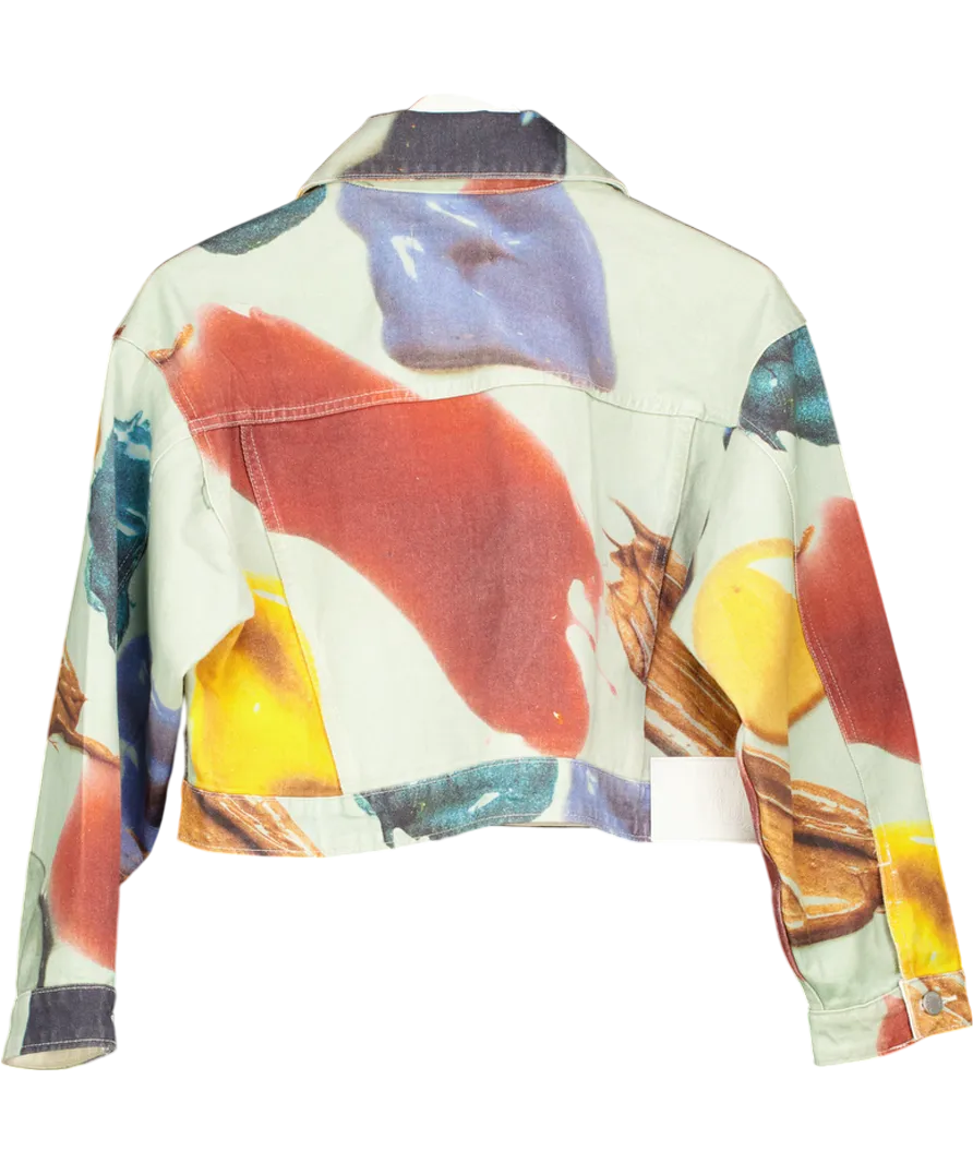 FIORUCCI Multicoloured Paint Print Cropped Denim Jacket UK S