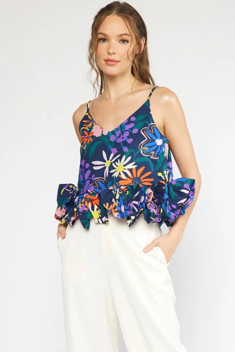 Floral print v-neck spaghetti strap top