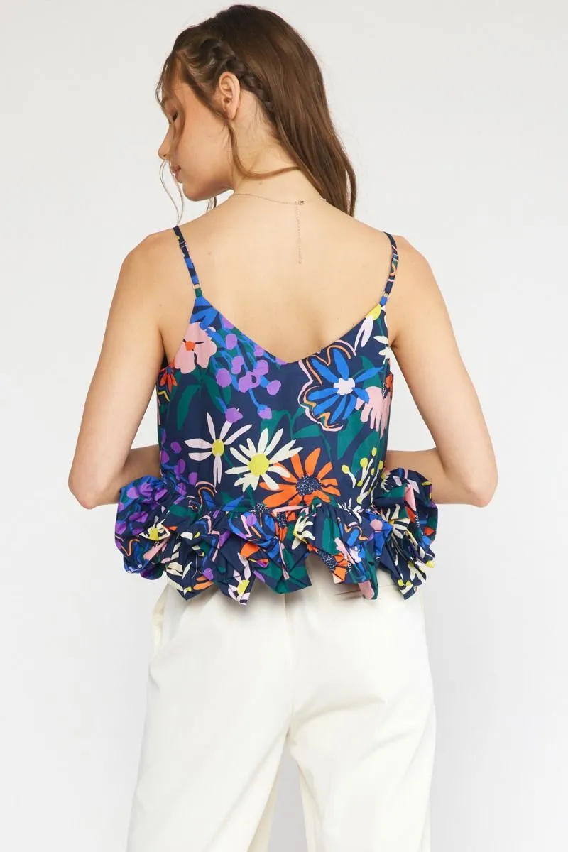 Floral print v-neck spaghetti strap top