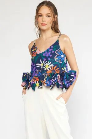 Floral print v-neck spaghetti strap top