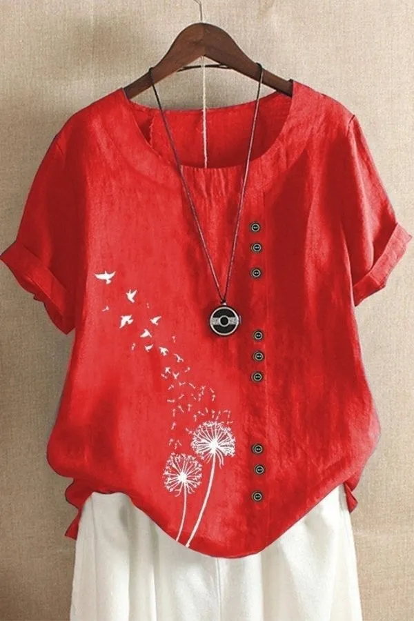 Floral Printing Cotton T-shirt