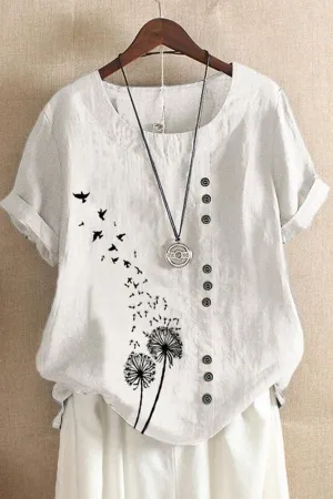 Floral Printing Cotton T-shirt