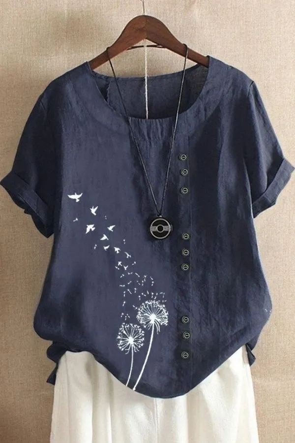 Floral Printing Cotton T-shirt