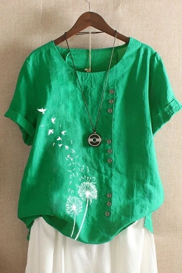 Floral Printing Cotton T-shirt