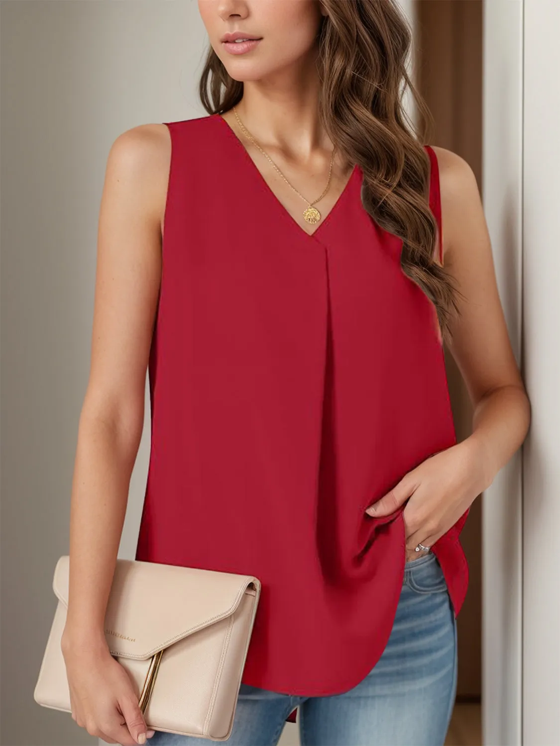 Full Size Ruched V-Neck Tank (12 Colors)