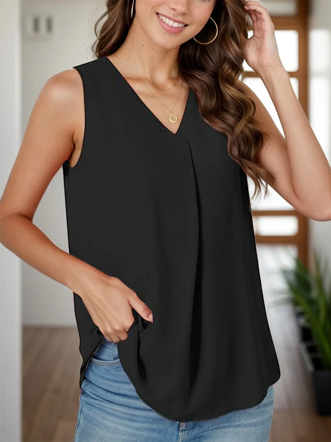 Full Size Ruched V-Neck Tank (12 Colors)