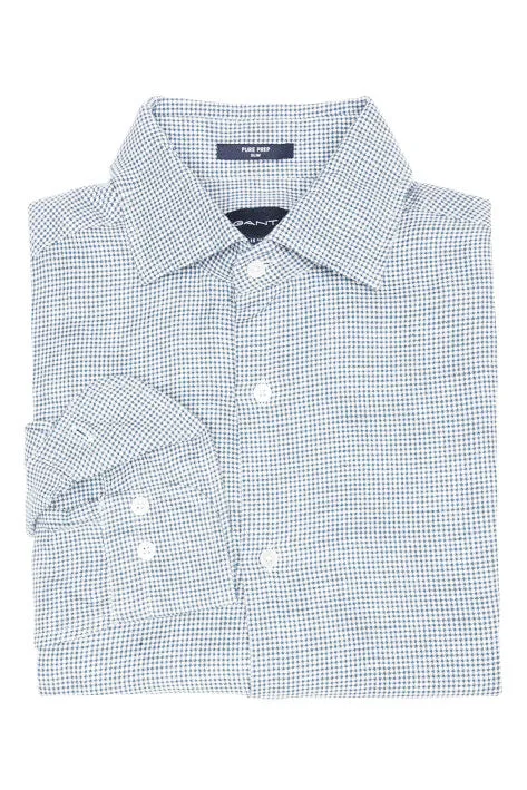 GANT Hamptons Blue Pure Prep Linen Houndstooth Slim Fit Shirt 3015636 Size M