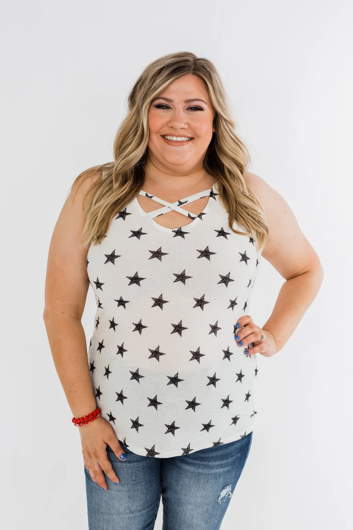 Gazing At The Stars Criss Cross Tank Top- Ivory