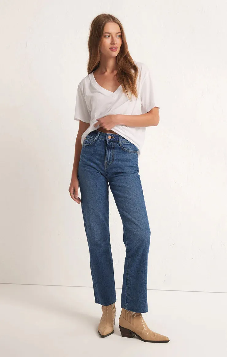 Girlfriend V-Neck Tee- White
