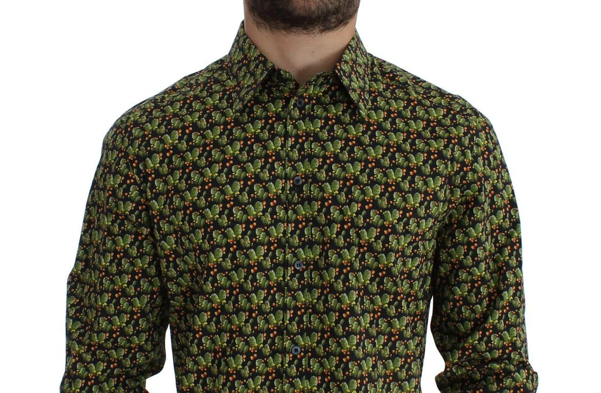 Green Cactus Print GOLD Slim Fit Dress Shirt