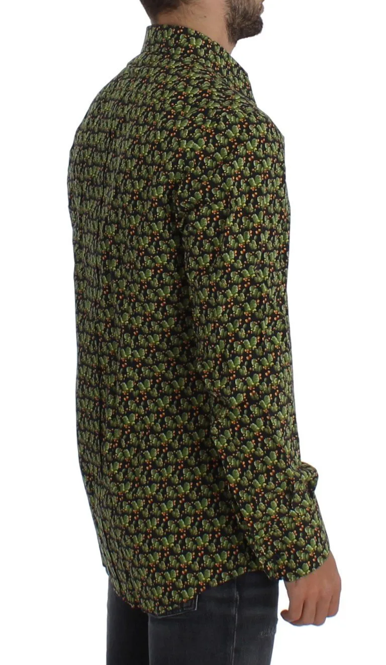 Green Cactus Print GOLD Slim Fit Dress Shirt