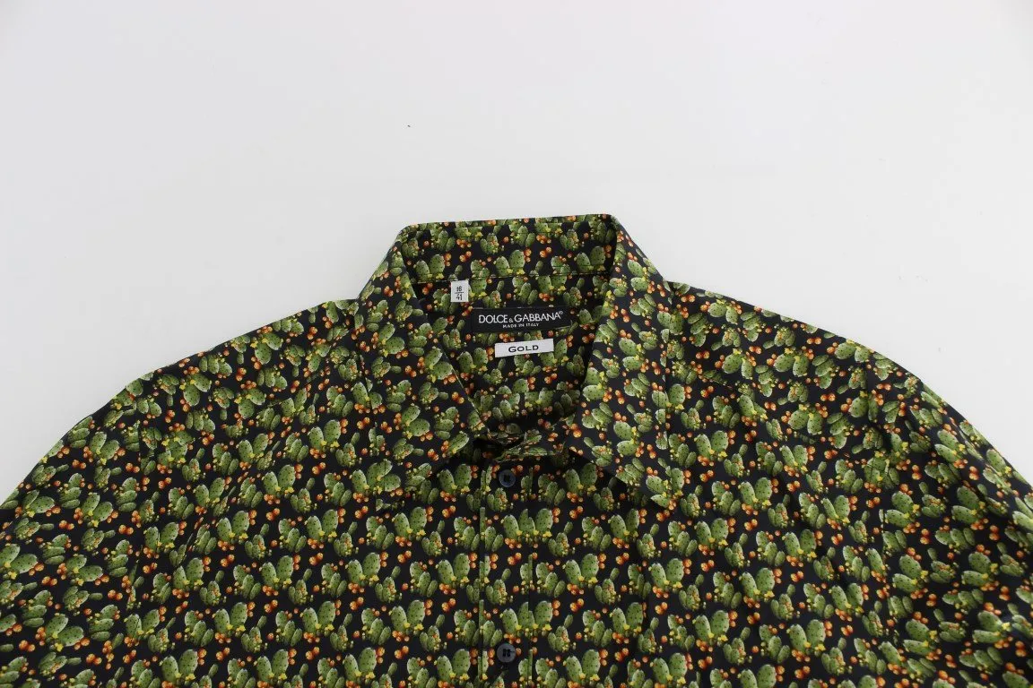 Green Cactus Print GOLD Slim Fit Dress Shirt