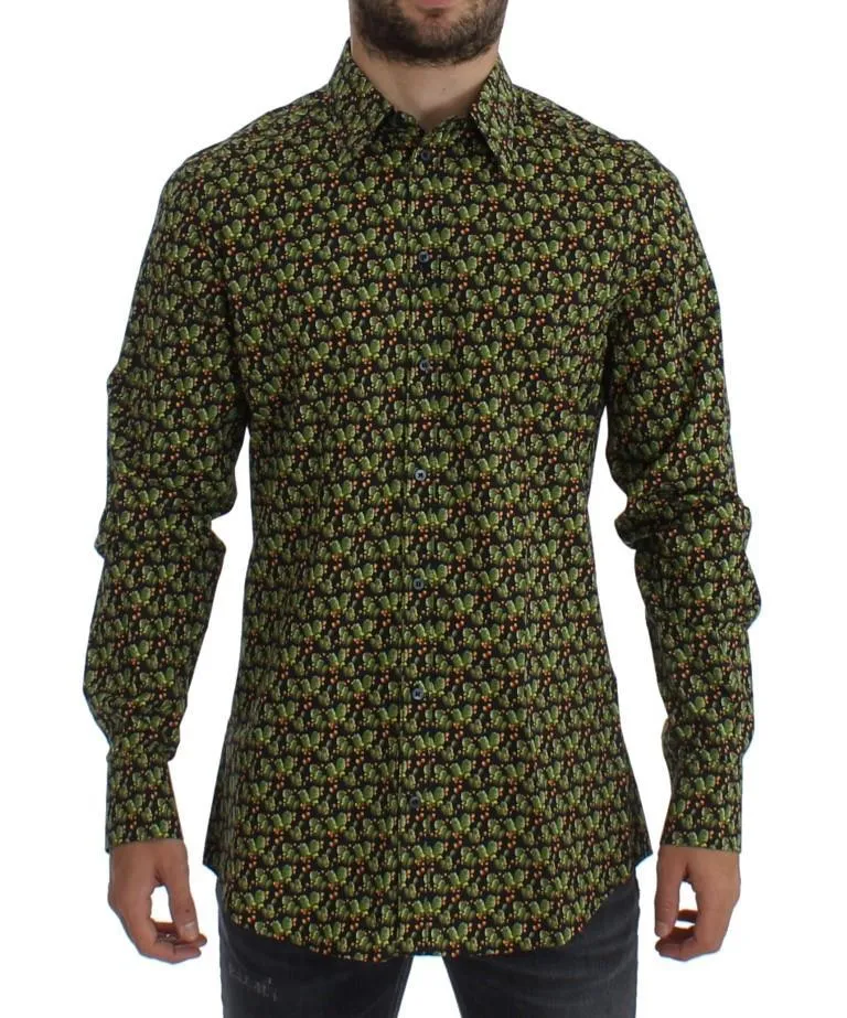 Green Cactus Print GOLD Slim Fit Dress Shirt