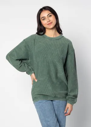 Green Corded Crew Neck Sweatshirt