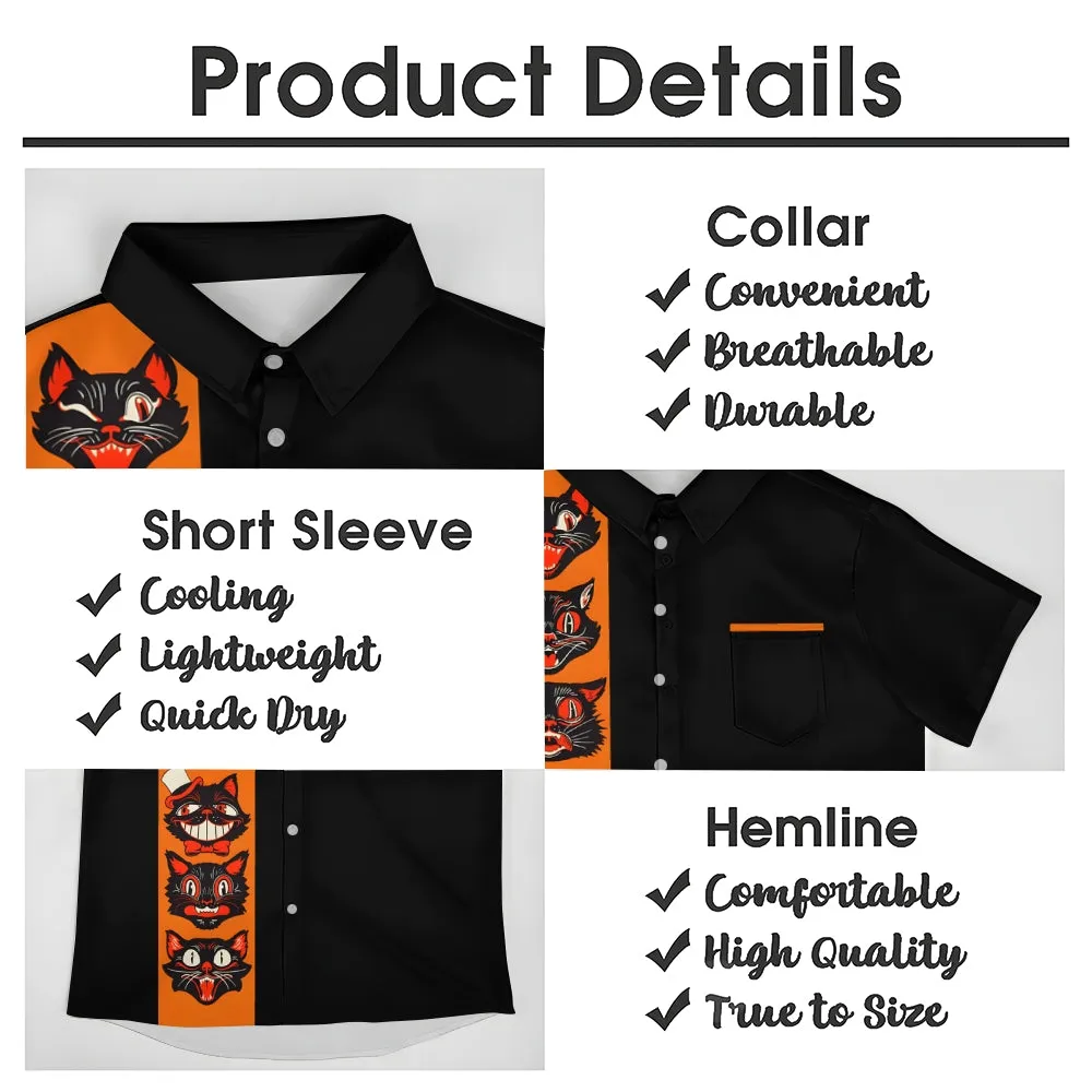 Halloween Black Cat Casual Large Size Short Sleeve Shirt 2408001530