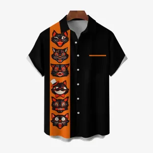 Halloween Black Cat Casual Large Size Short Sleeve Shirt 2408001530