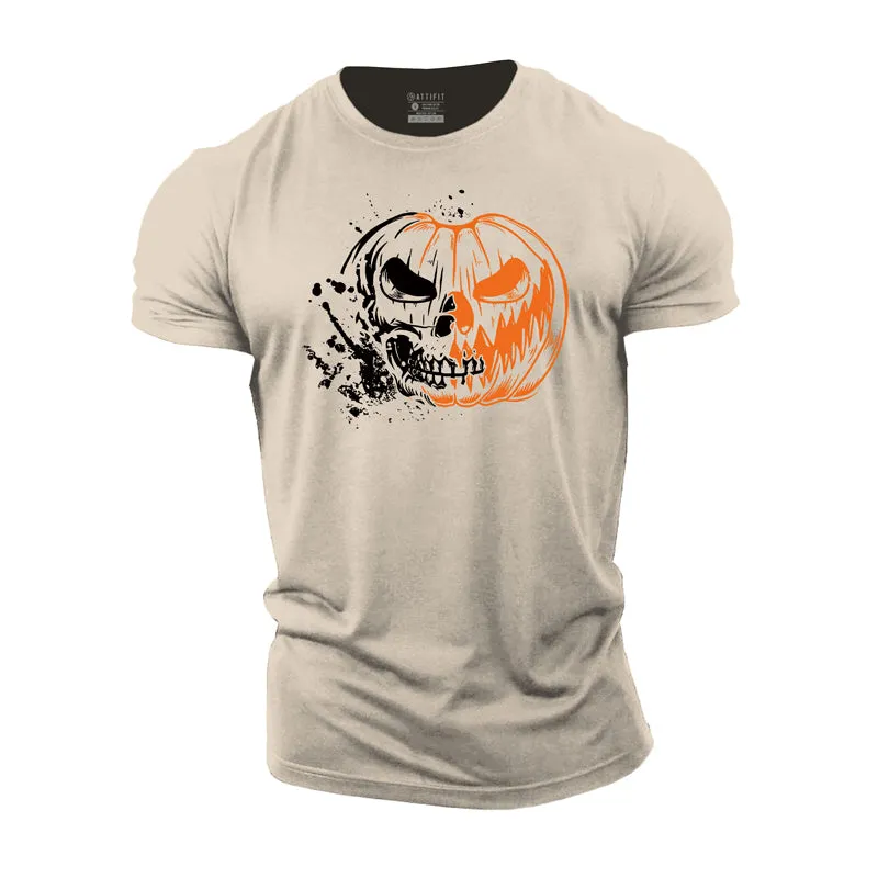 Halloween Skull Pumpkin Cotton T-Shirt