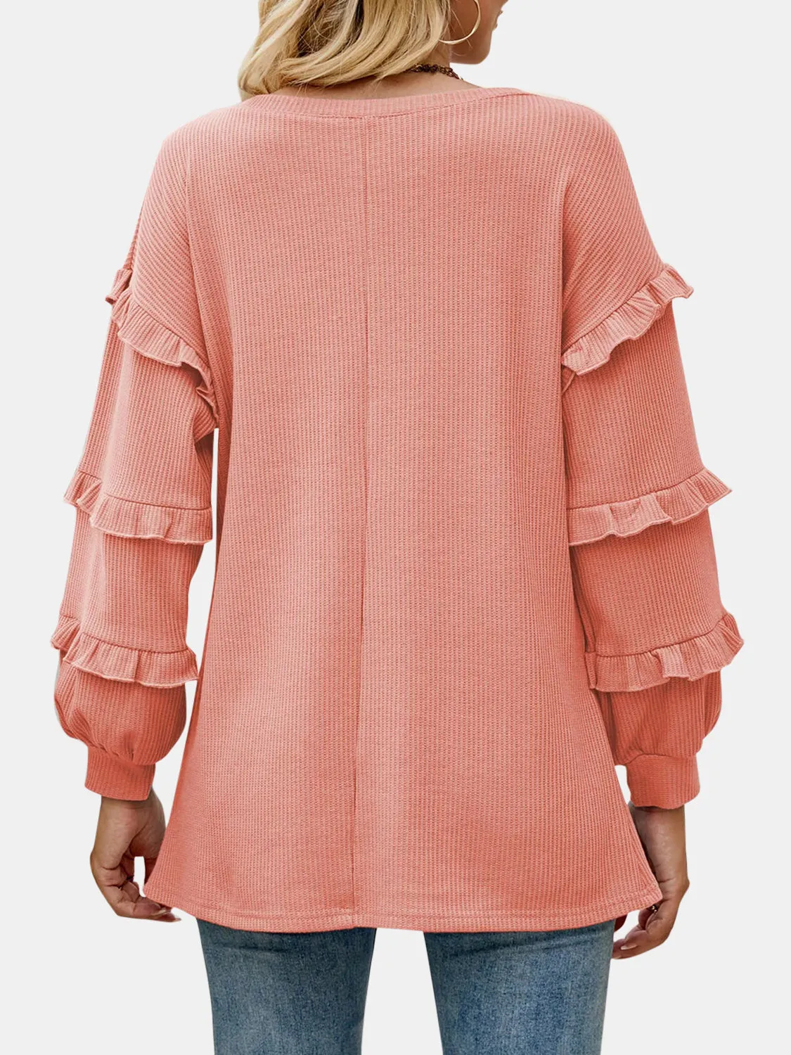 Harlow Ruffled V-Neck Long Sleeve T-Shirt
