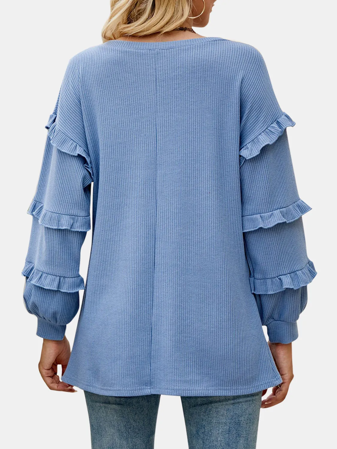 Harlow Ruffled V-Neck Long Sleeve T-Shirt