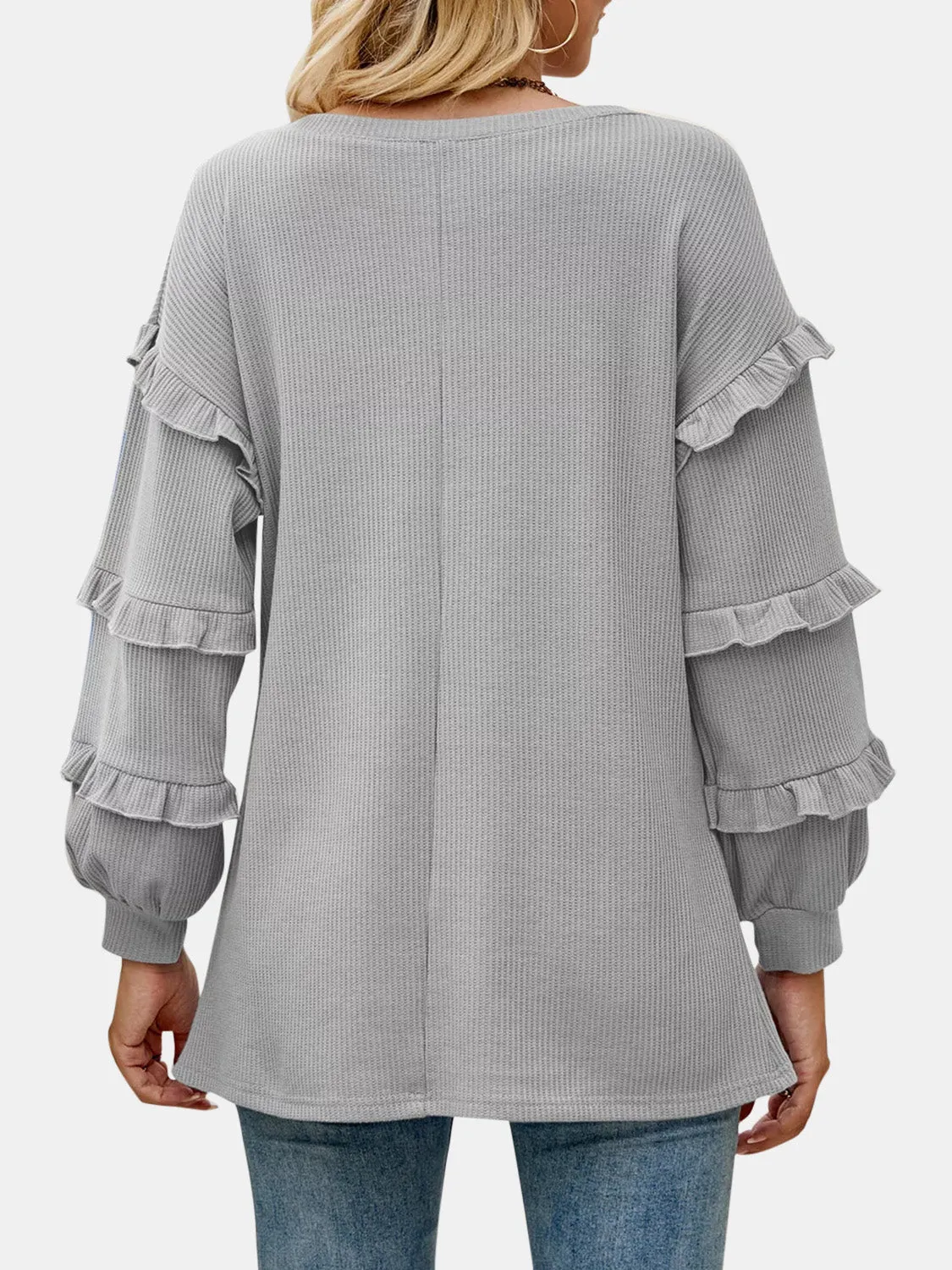 Harlow Ruffled V-Neck Long Sleeve T-Shirt