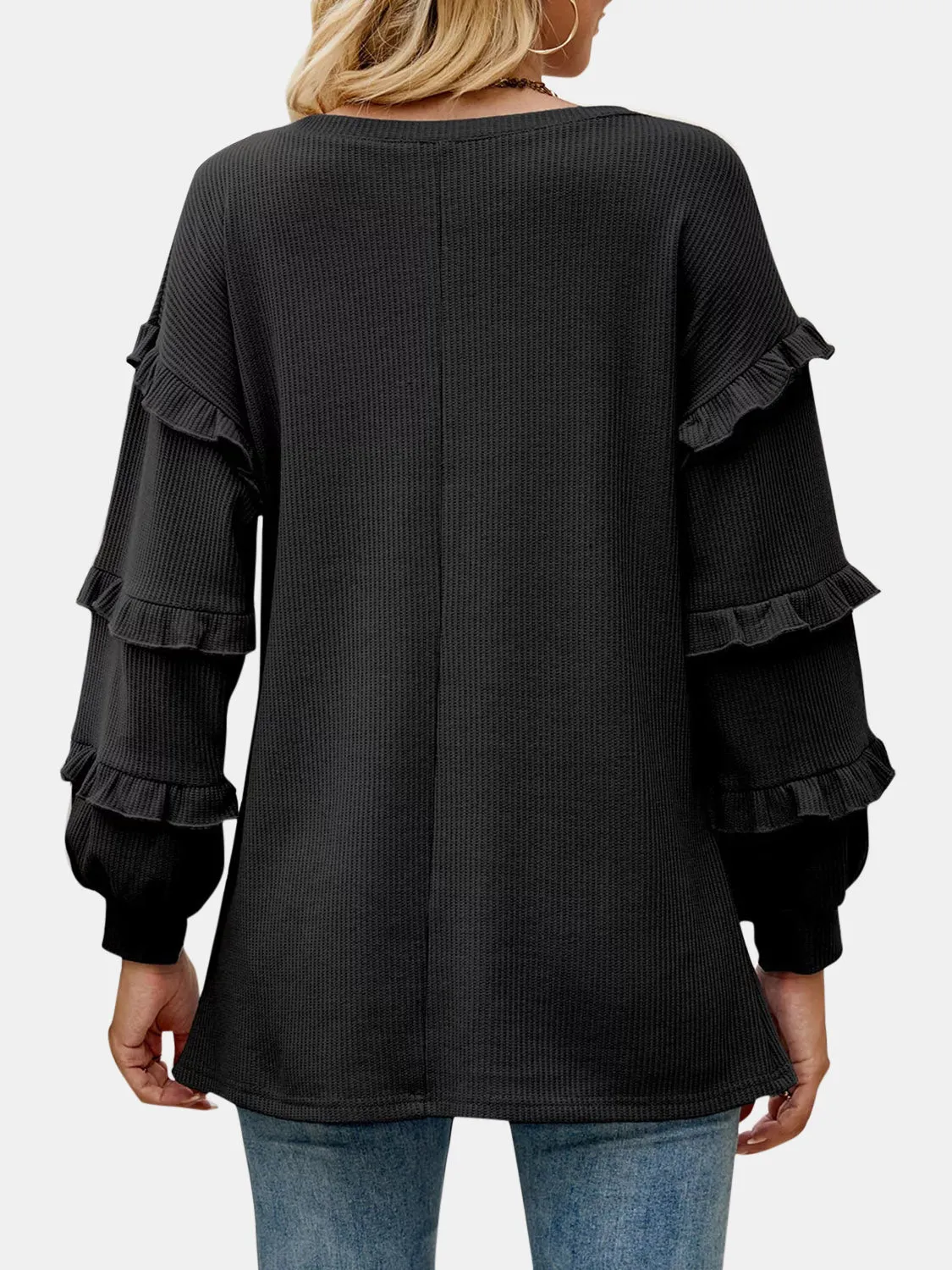 Harlow Ruffled V-Neck Long Sleeve T-Shirt