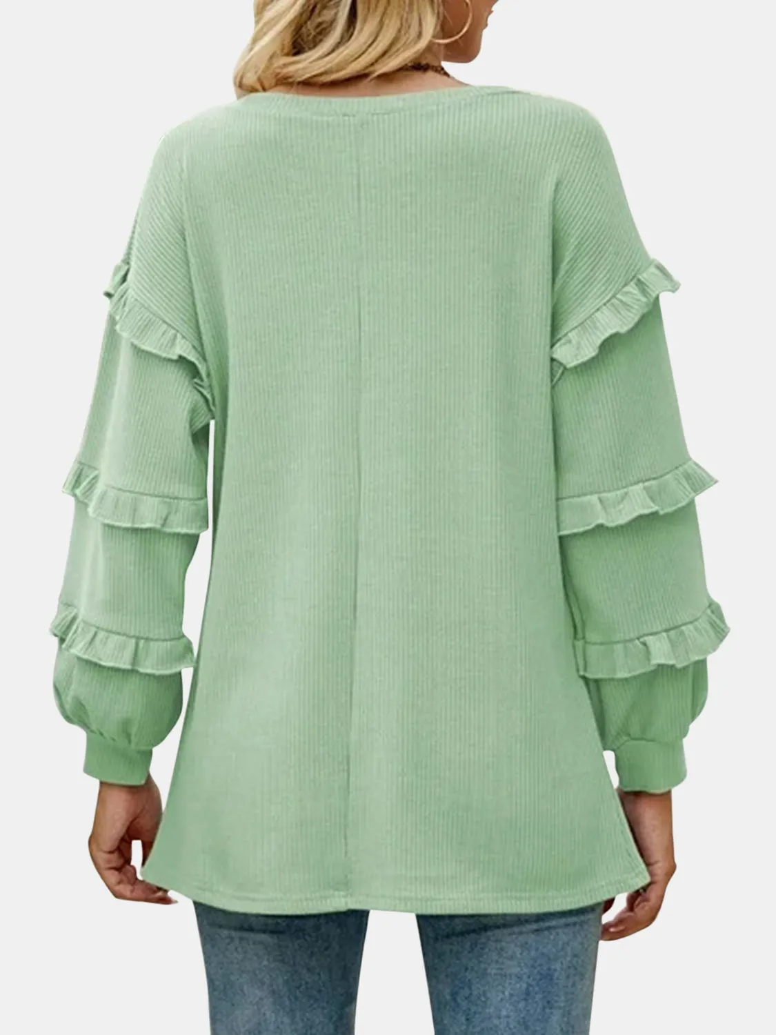 Harlow Ruffled V-Neck Long Sleeve T-Shirt