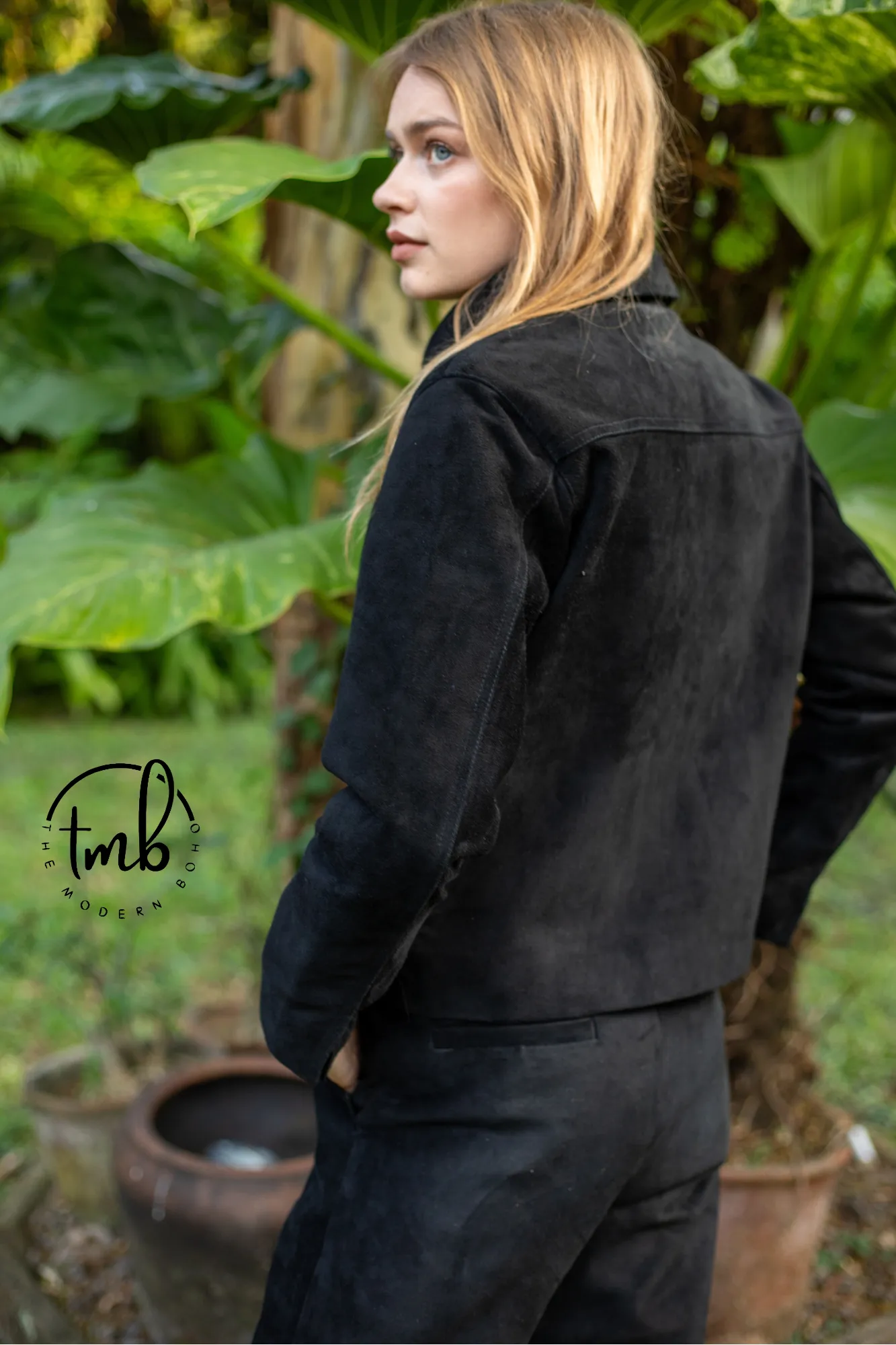 'Harlow' Suede Ladies Leather Jacket - Black