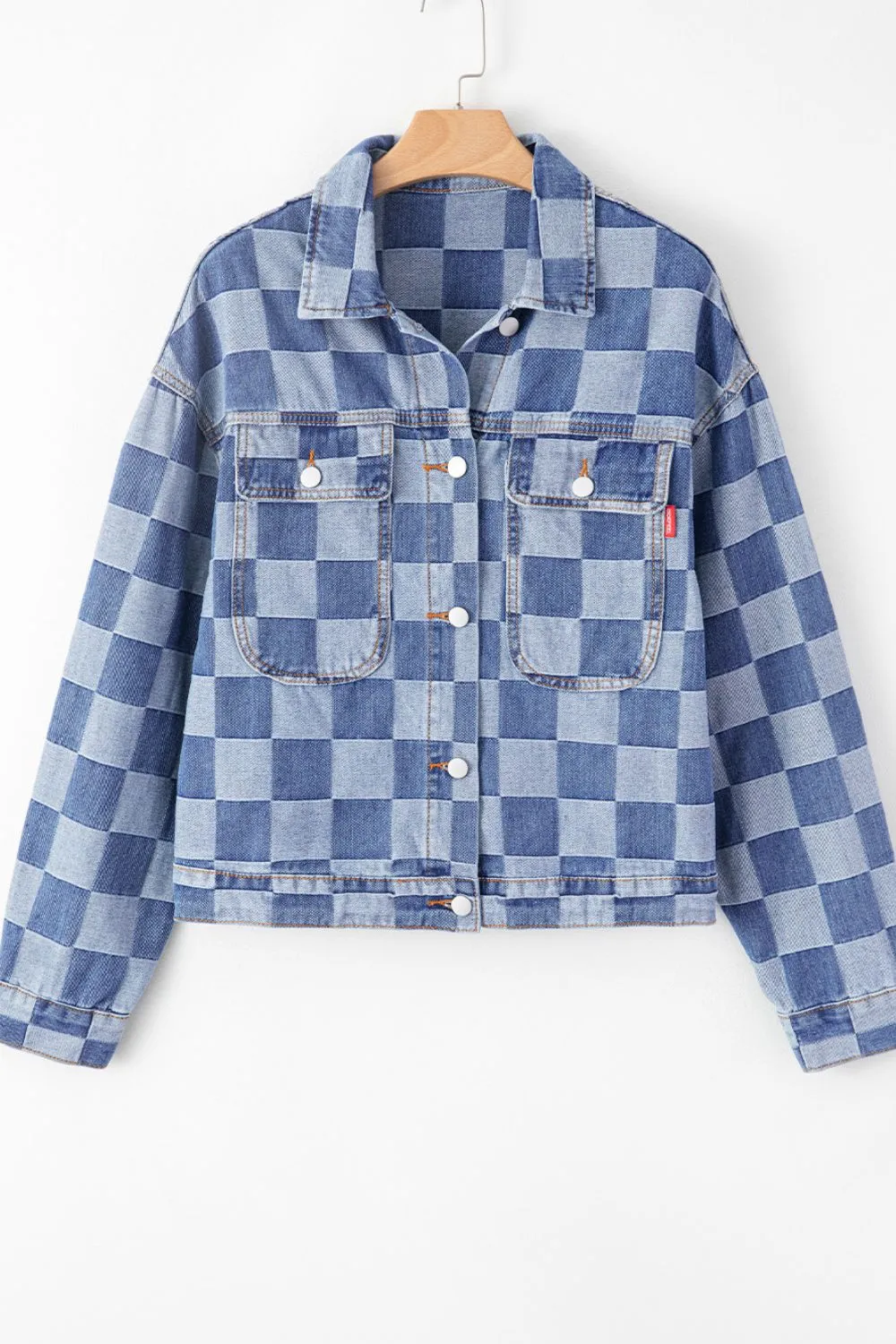 Harper Checkered Button Up Denim Jacket