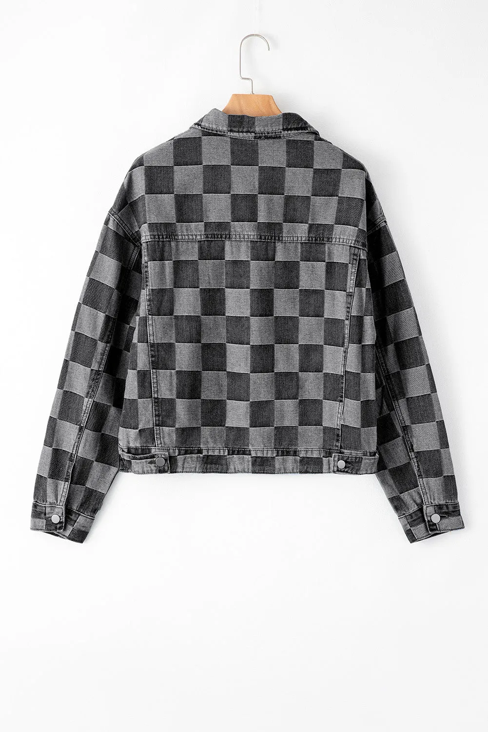 Harper Checkered Button Up Denim Jacket