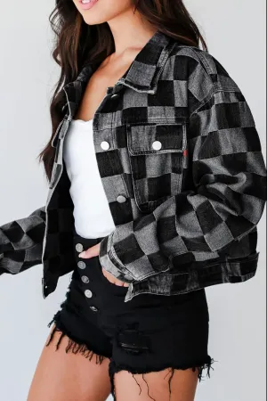 Harper Checkered Button Up Denim Jacket
