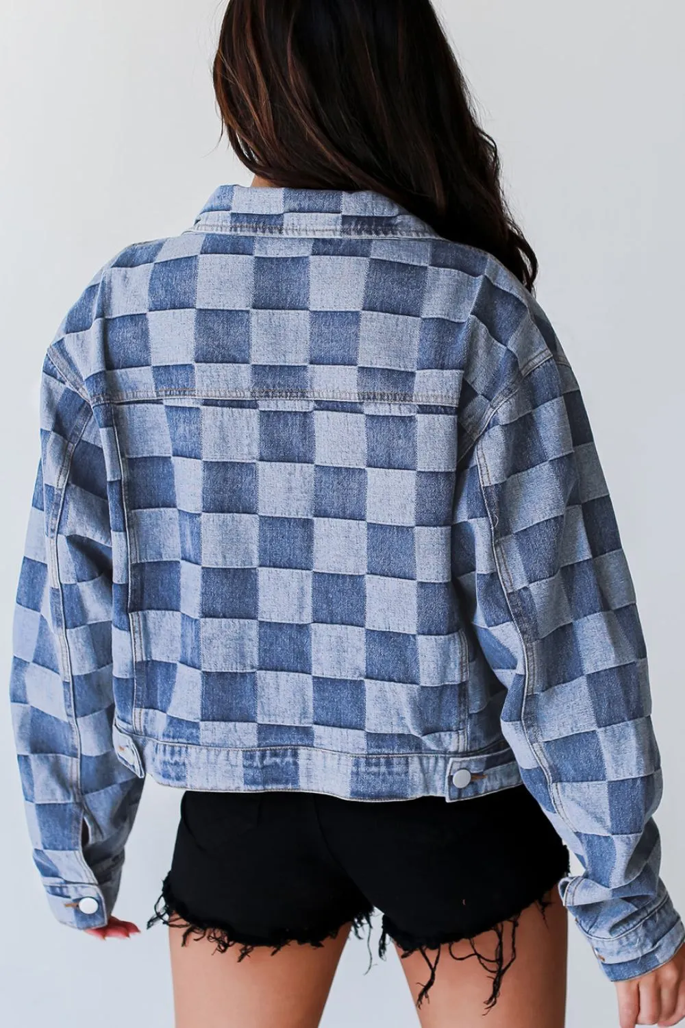 Harper Checkered Button Up Denim Jacket