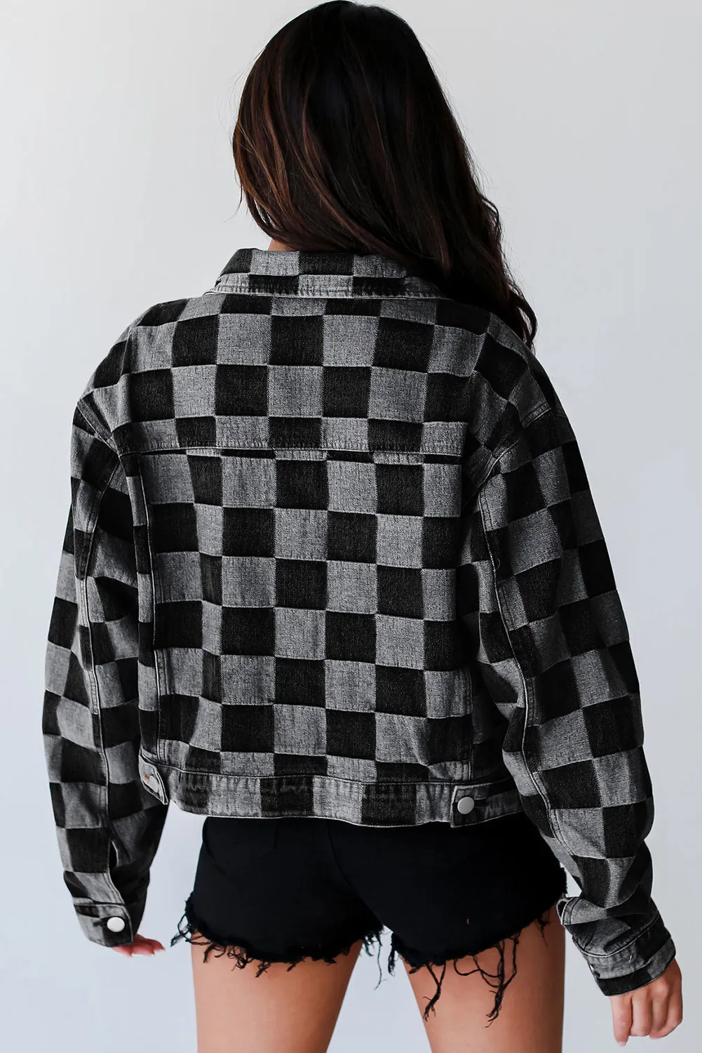Harper Checkered Button Up Denim Jacket
