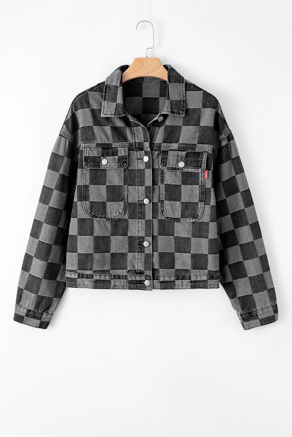 Harper Checkered Button Up Denim Jacket