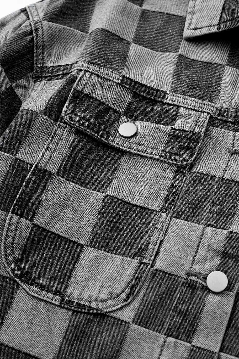 Harper Checkered Button Up Denim Jacket