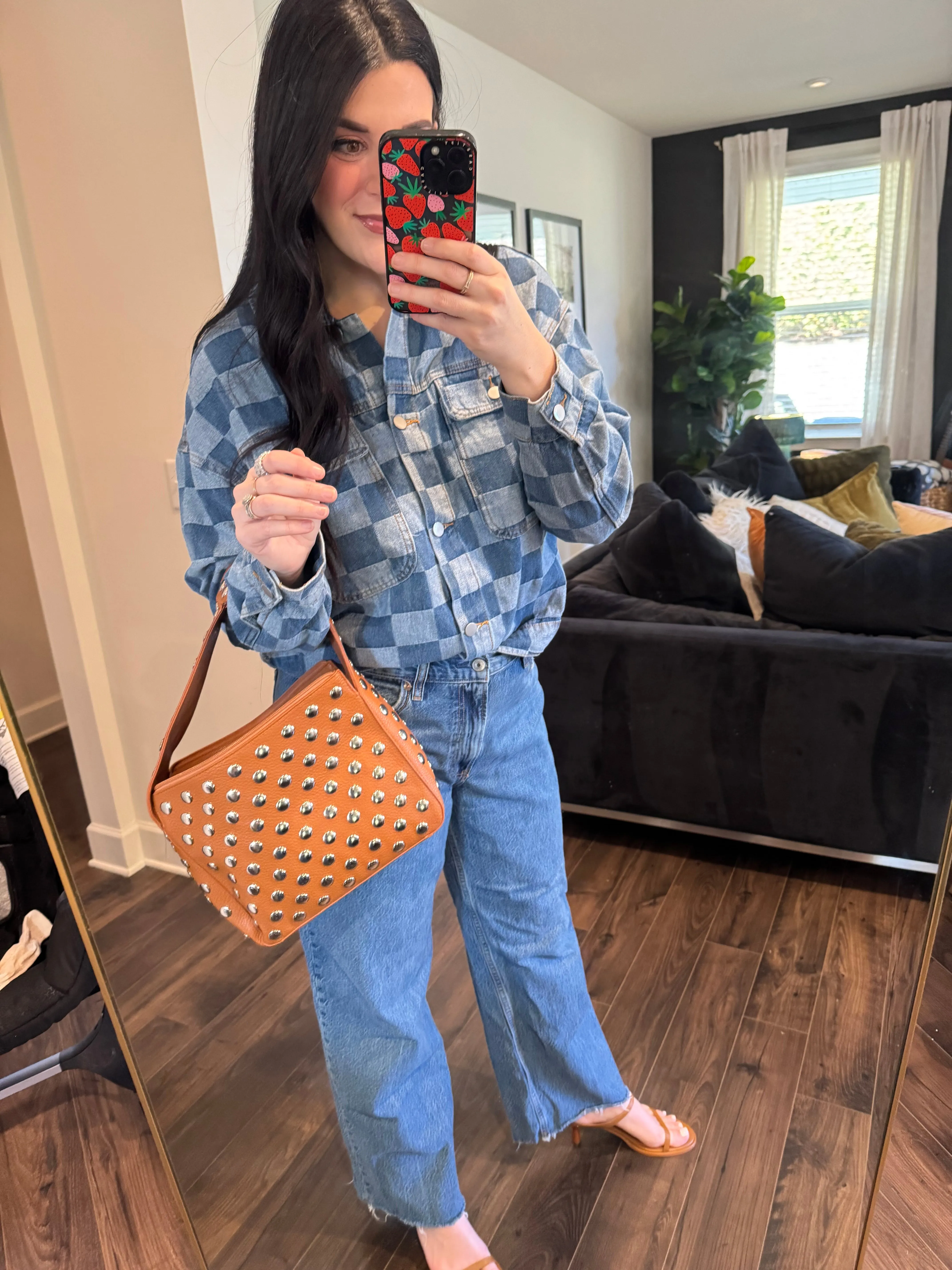 Harper Checkered Button Up Denim Jacket