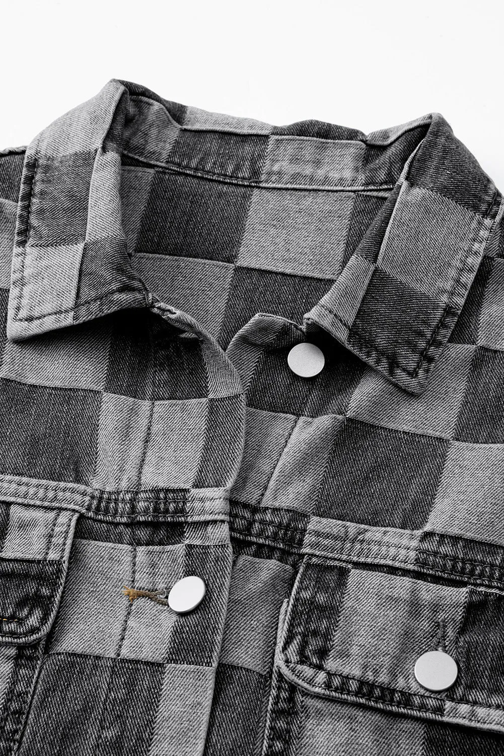 Harper Checkered Button Up Denim Jacket