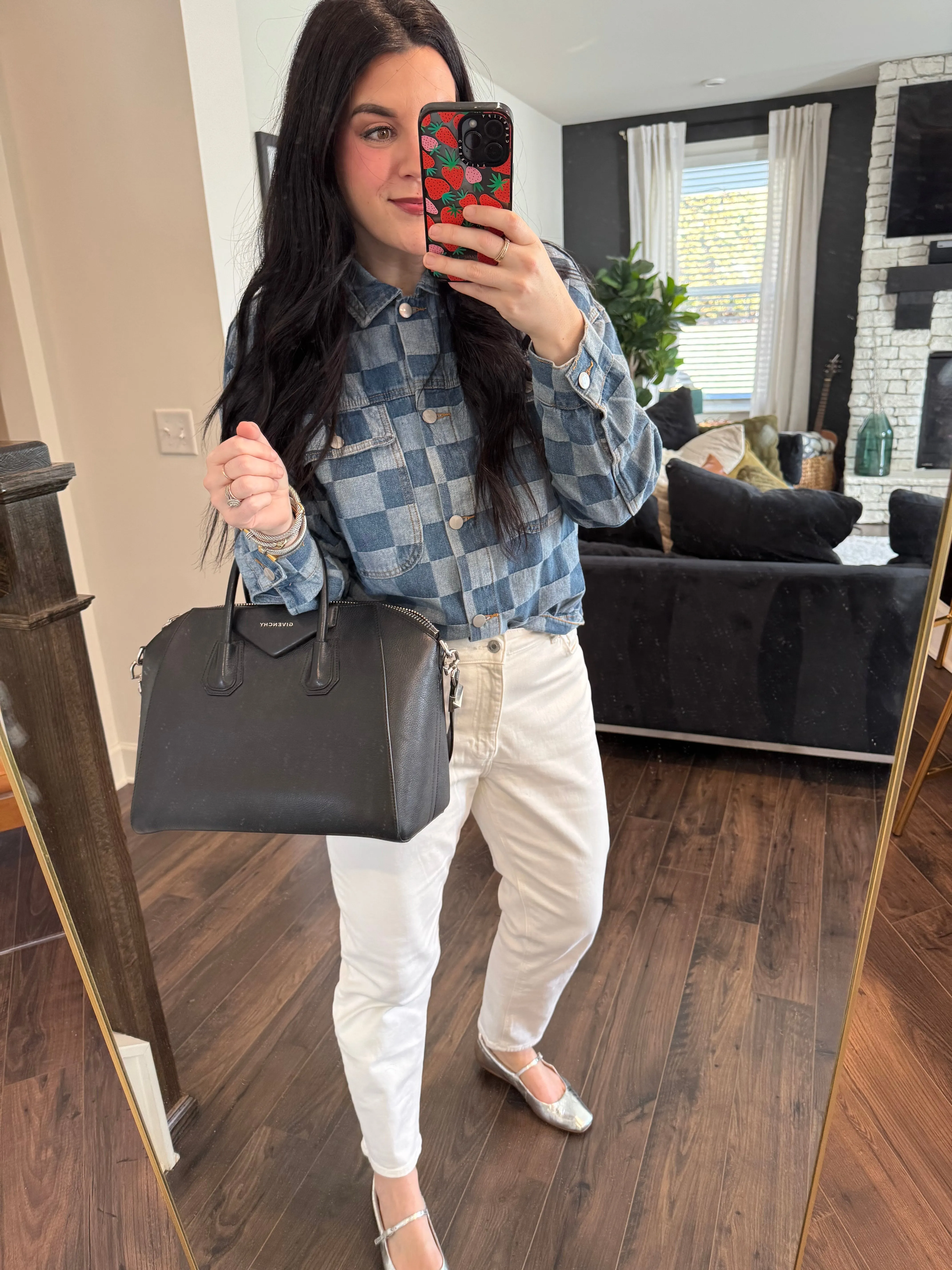 Harper Checkered Button Up Denim Jacket