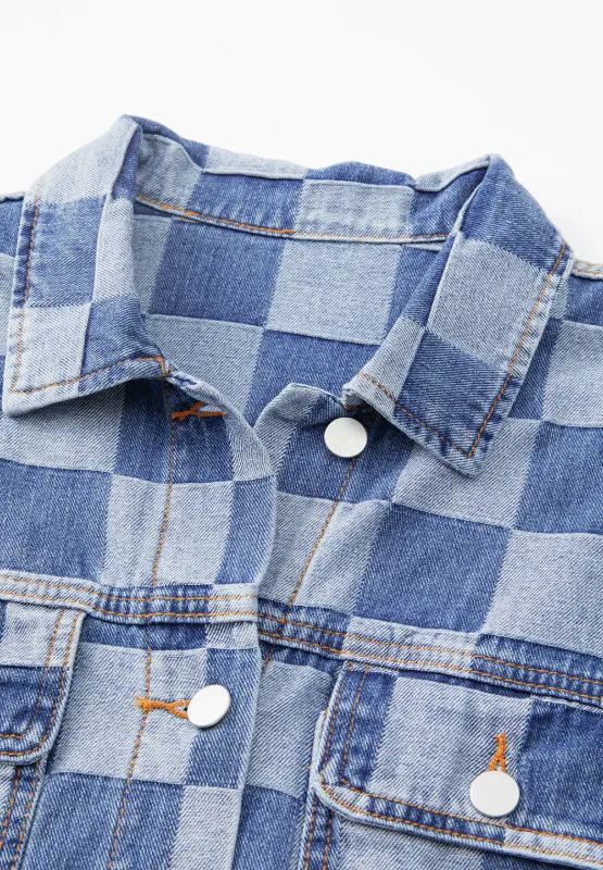 Harper Checkered Button Up Denim Jacket