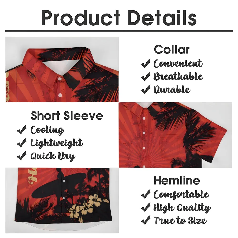 Hawaiian Surfing Boy Silhouette Print Short Sleeve Shirt 2501002552