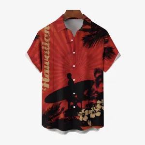 Hawaiian Surfing Boy Silhouette Print Short Sleeve Shirt 2501002552