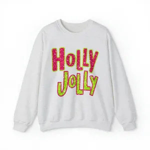 Hazel Blues® |  Holly Jolly Faux Glitter Graphic Sweatshirt